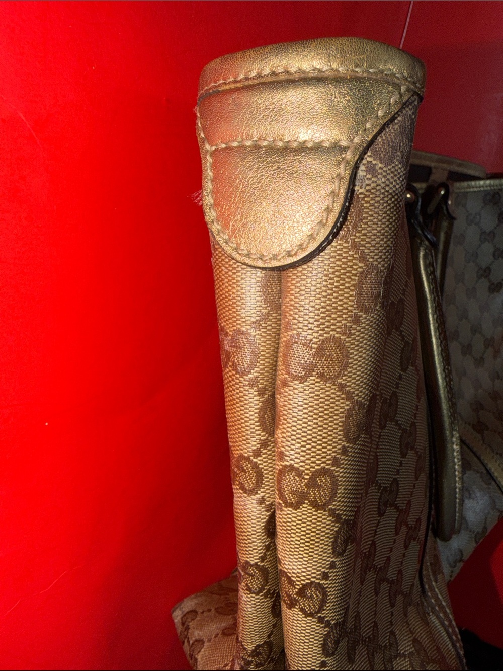 GUCCI Brown GG Monogram Canvas Tote with Gold Trim - Picture 11 of 15
